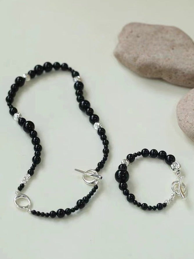 Mystical Black Agate Beaded Necklace-Gembea Jewelry