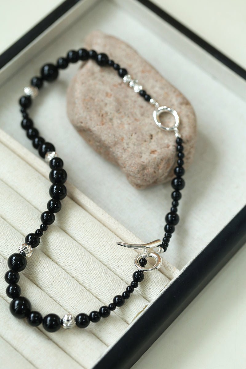Mystical Black Agate Beaded Necklace-Gembea Jewelry