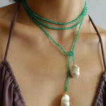 Natural Baroque Pearl Green Agate Beaded Necklace - Gembea Jewelry