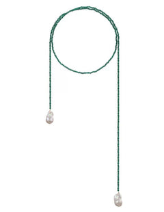 Natural Baroque Pearl Green Agate Beaded Necklace gembea jewelry