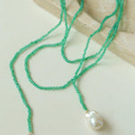 Natural Baroque Pearl Green Agate Beaded Necklace - Gembea Jewelry