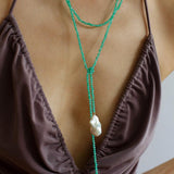 Natural Baroque Pearl Green Agate Beaded Necklace - Gembea Jewelry