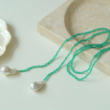Natural Baroque Pearl Green Agate Beaded Necklace - Gembea Jewelry