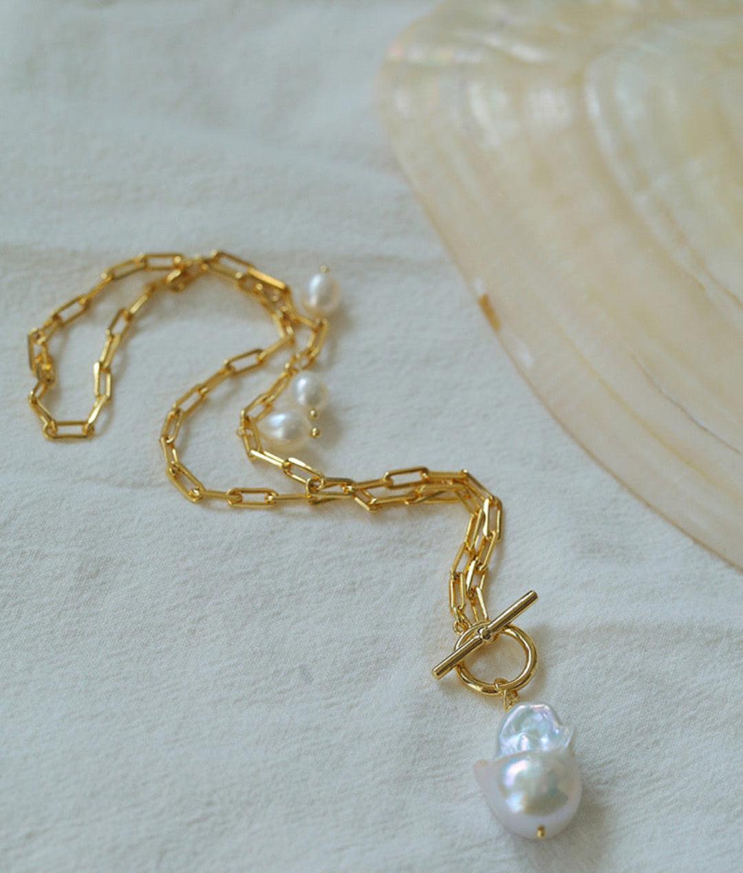 Natural Baroque Pearl Pendant Chain Necklace - Gembea Jewelry