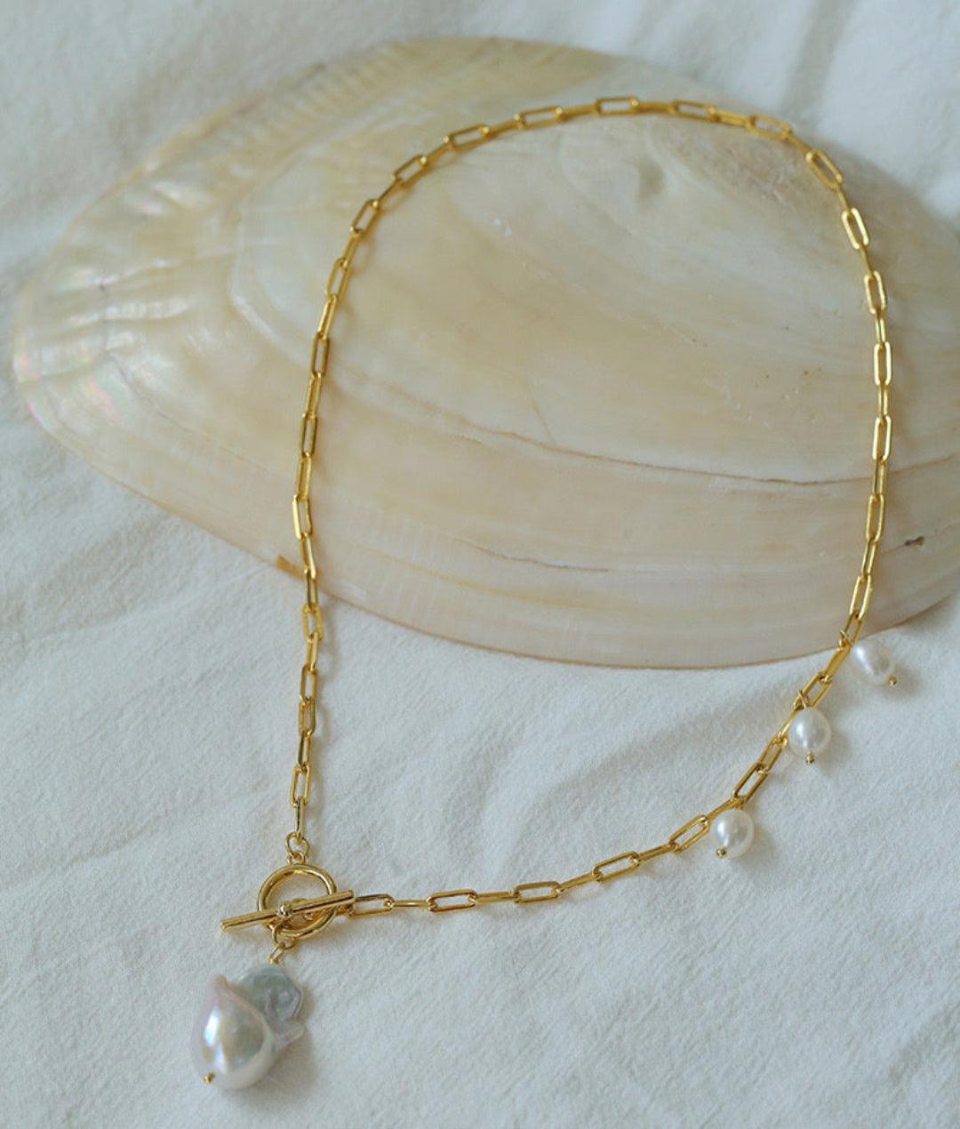 Natural Baroque Pearl Pendant Chain Necklace - Gembea Jewelry