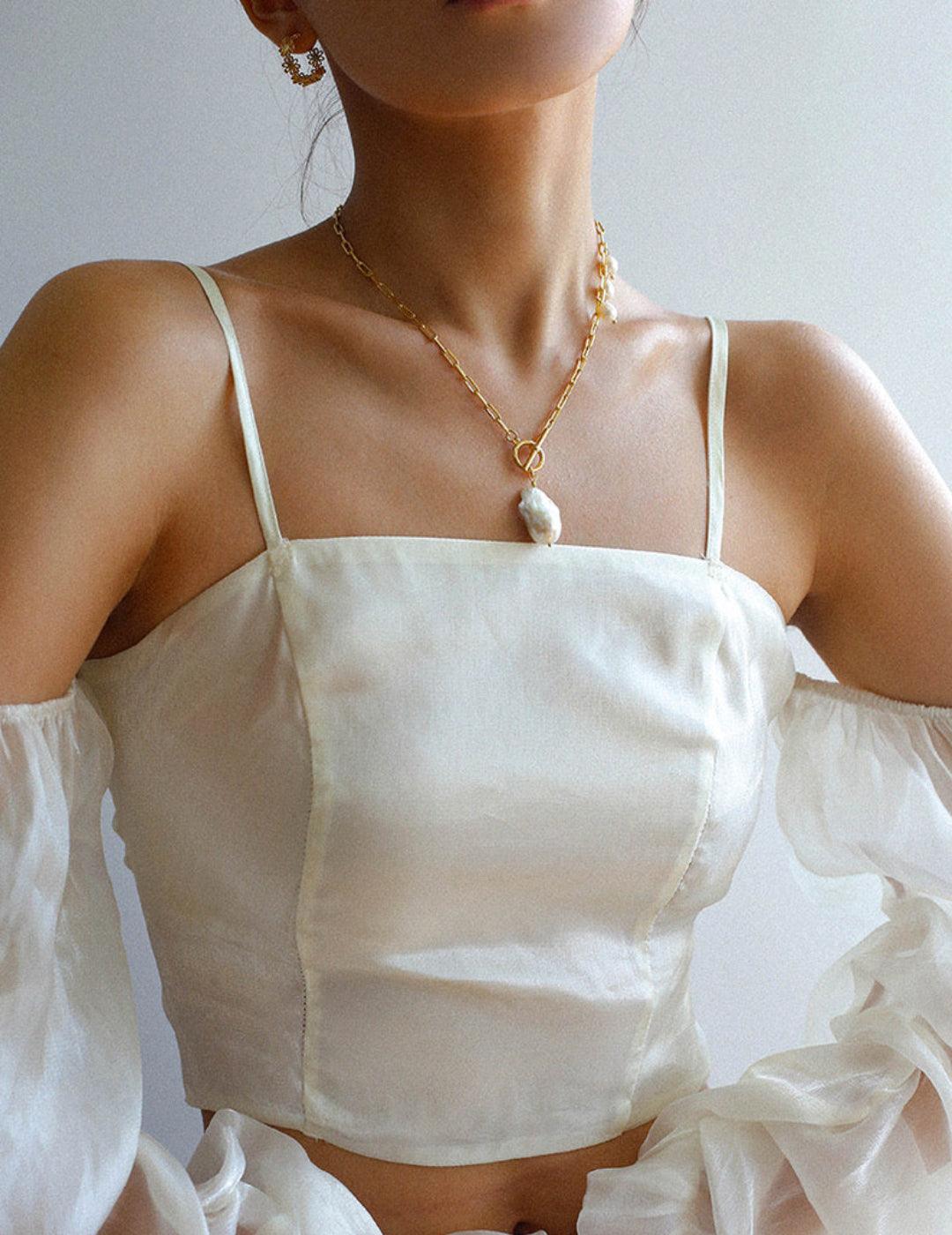 Natural Baroque Pearl Pendant Chain Necklace - Gembea Jewelry