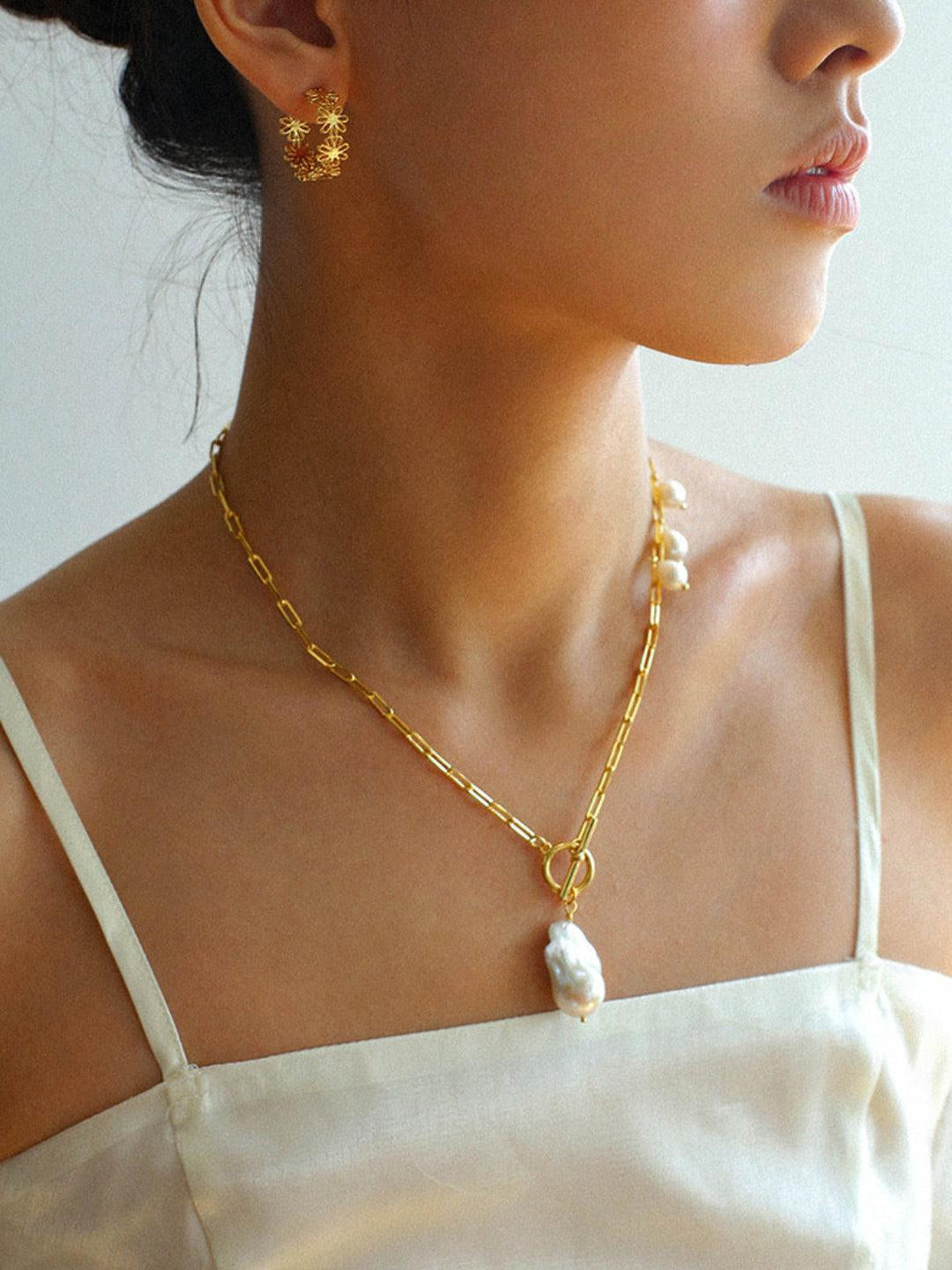 Natural Baroque Pearl Pendant Chain Necklace - Gembea Jewelry