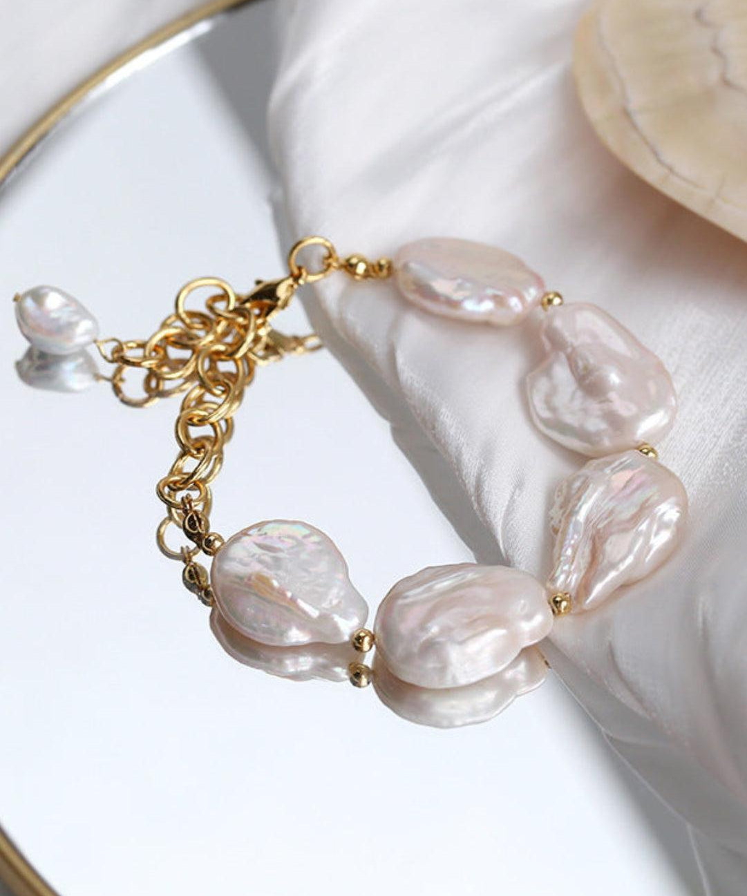 Natural Baroque Shaped Flat Pearl Bracelet - Gembea Jewelry