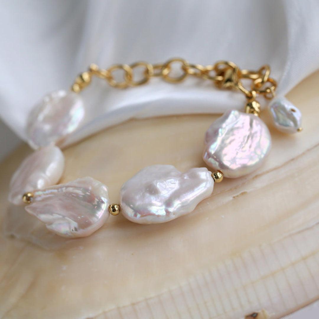 Natural Baroque Shaped Flat Pearl Bracelet - Gembea Jewelry