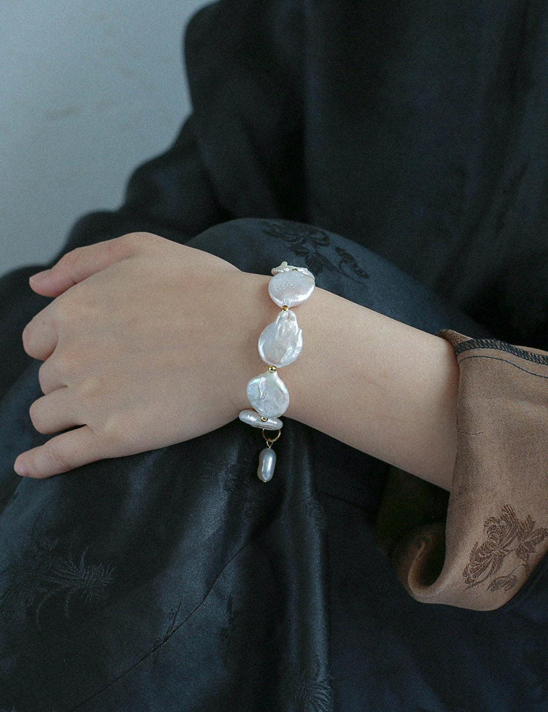 Natural Baroque Shaped Flat Pearl Bracelet - Gembea Jewelry