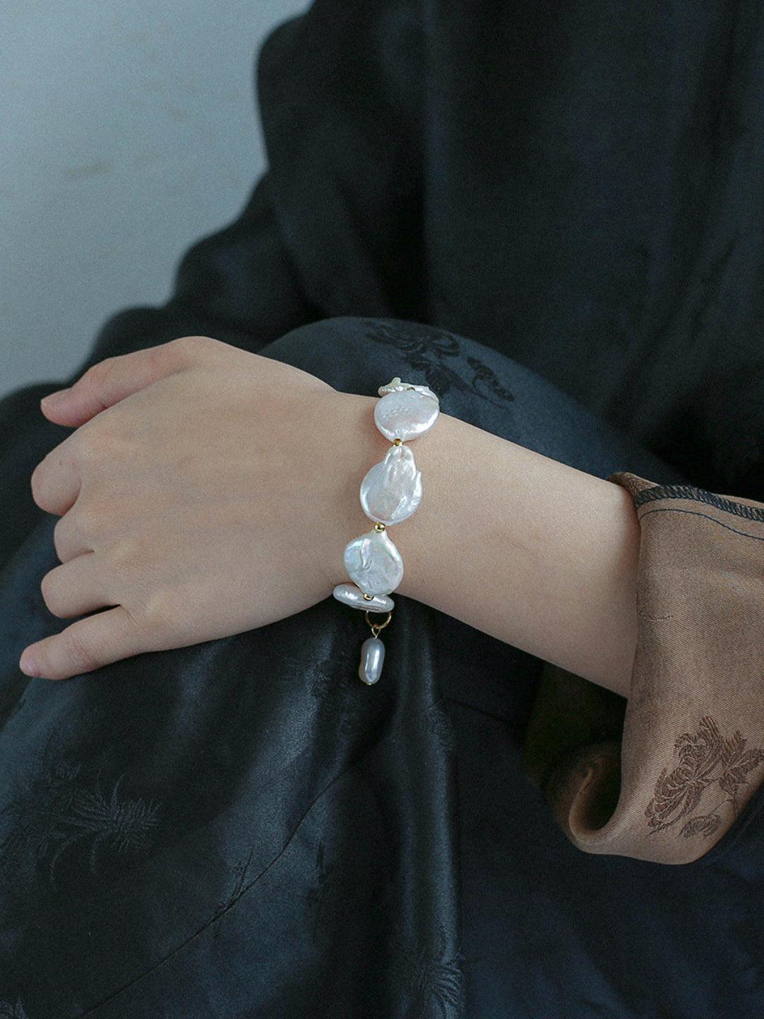 Natural Baroque Shaped Flat Pearl Bracelet - Gembea Jewelry