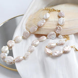 Natural Baroque Shaped Flat Pearl Bracelet - Gembea Jewelry