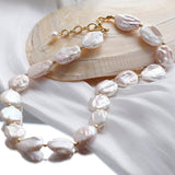 Natural Baroque Shaped Flat Pearl Necklace - Gembea Jewelry