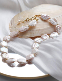 Natural Baroque Shaped Flat Pearl Necklace - Gembea Jewelry