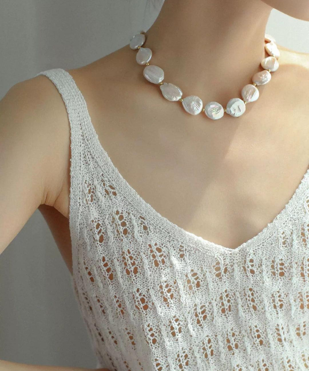 Natural Baroque Shaped Flat Pearl Necklace - Gembea Jewelry