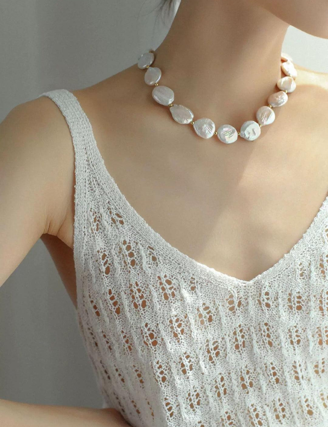 Natural Baroque Shaped Flat Pearl Necklace - Gembea Jewelry