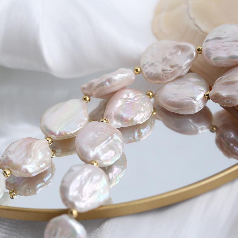 Natural Baroque Shaped Flat Pearl Necklace - Gembea Jewelry