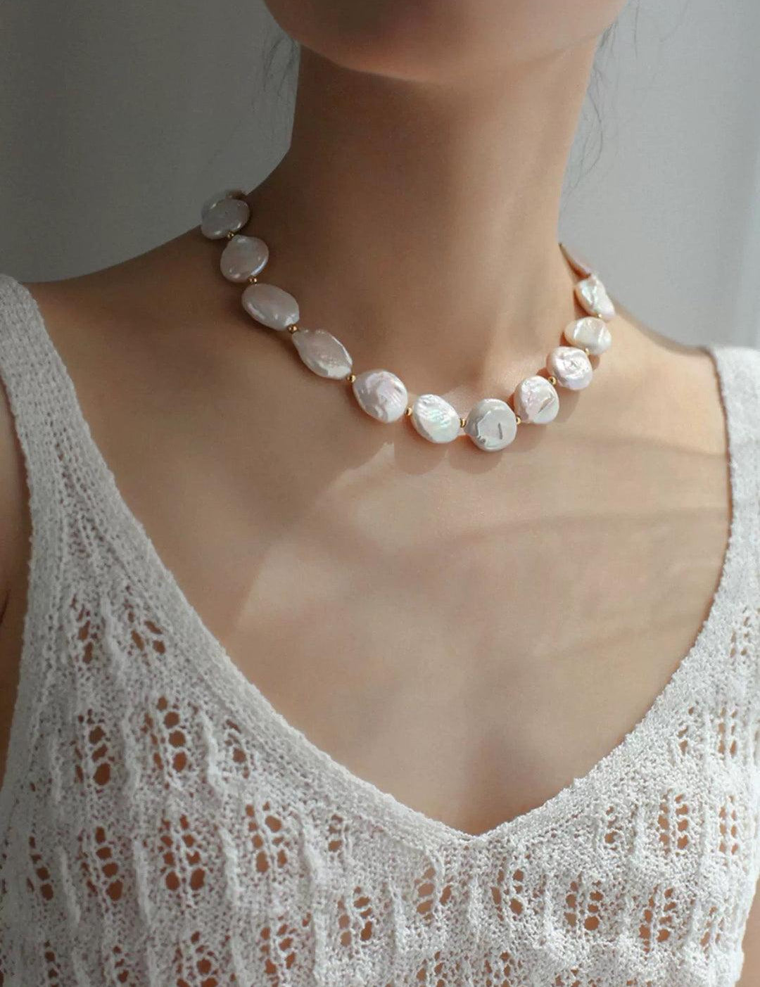 Natural Baroque Shaped Flat Pearl Necklace - Gembea Jewelry