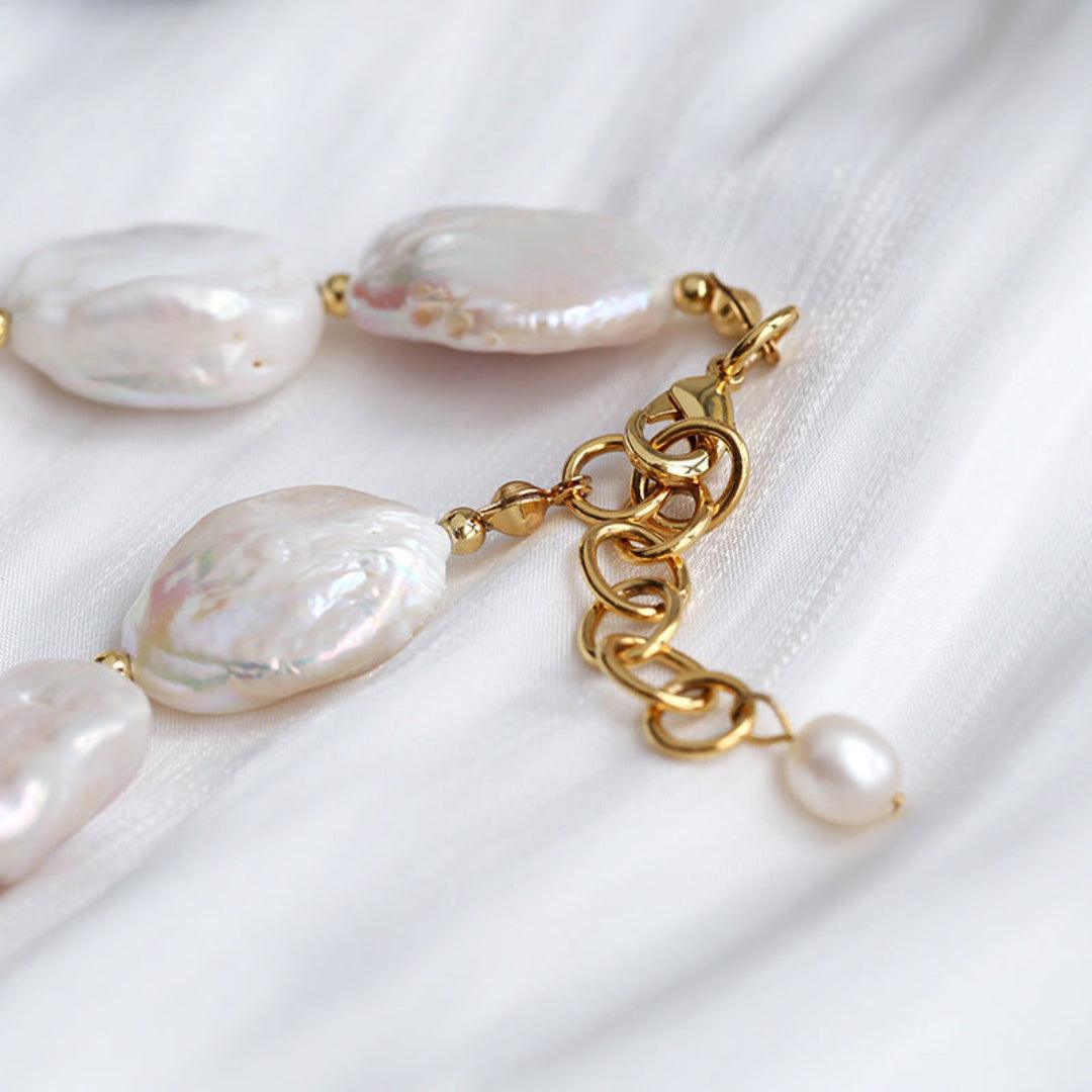 Natural Baroque Shaped Flat Pearl Necklace - Gembea Jewelry