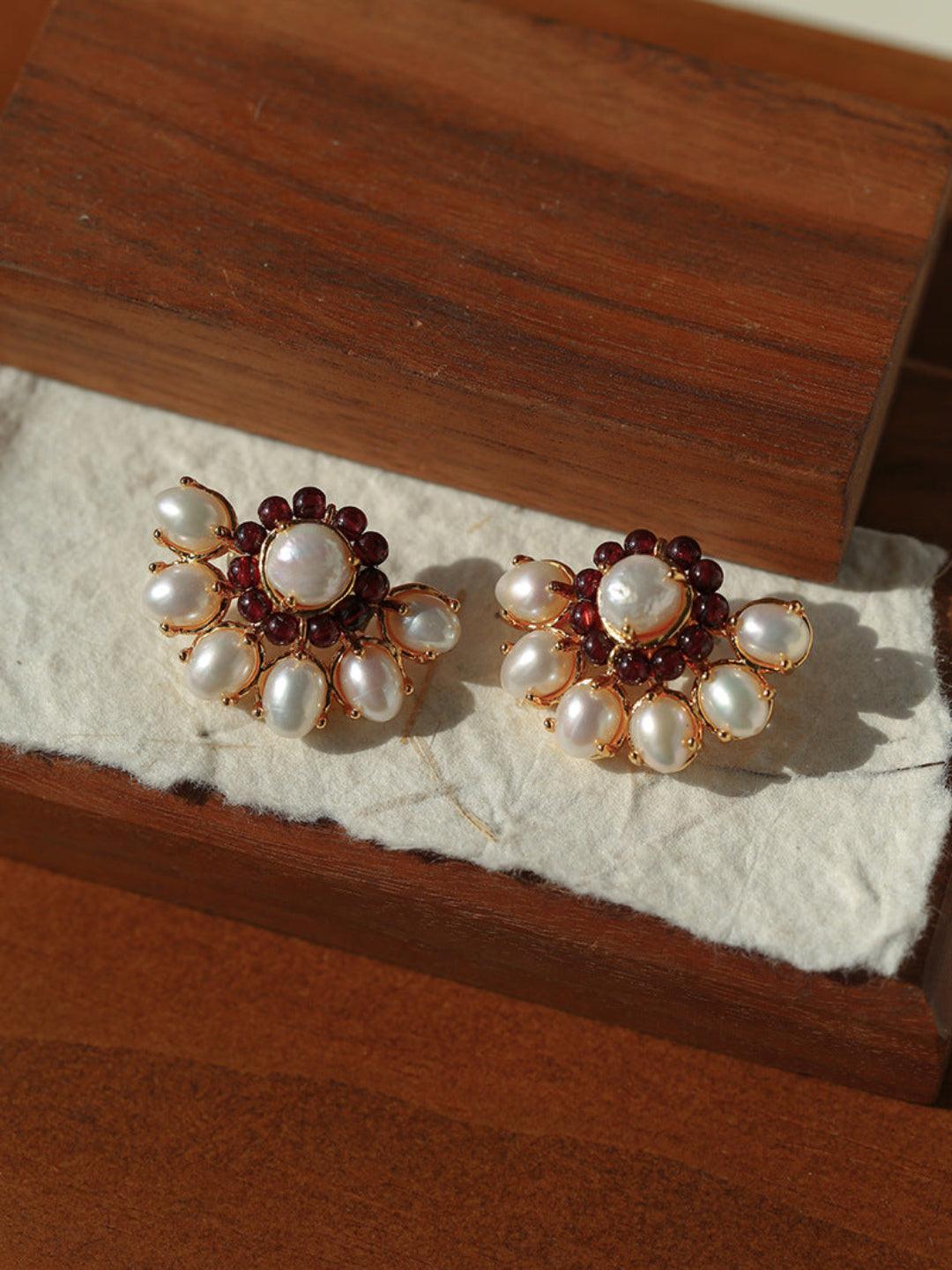 Natural Freshwater Pearl Garnet Stone Earrings - Gembea Jewelry