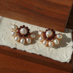 Natural Freshwater Pearl Garnet Stone Earrings - Gembea Jewelry