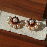 Natural Freshwater Pearl Garnet Stone Earrings - Gembea Jewelry