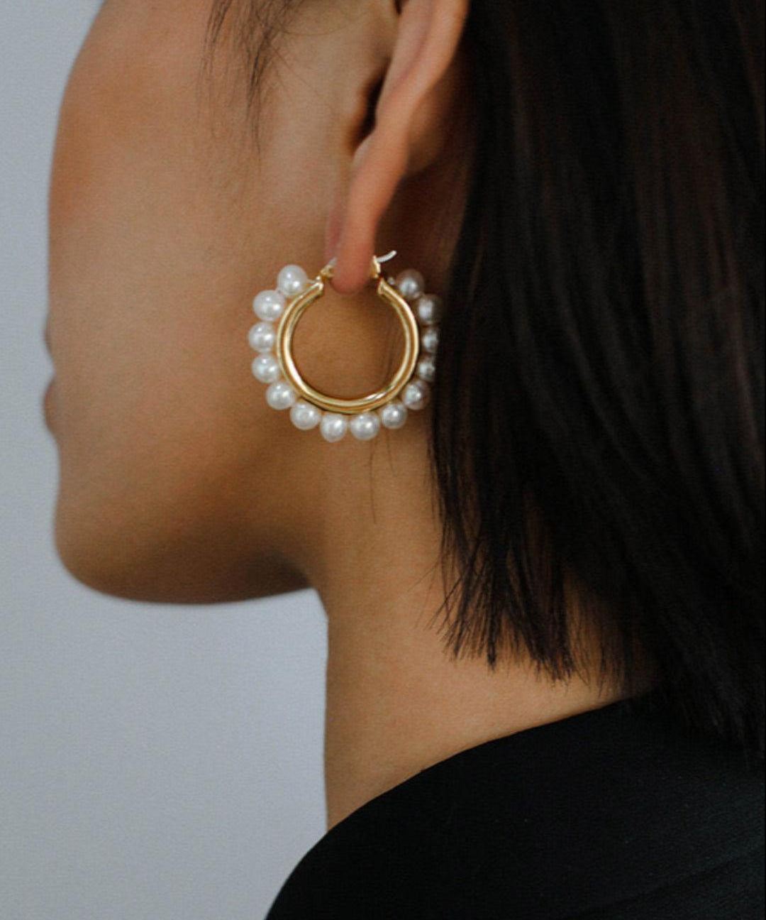 Natural Freshwater Pearl Hoop Earrings - Gembea Jewelry