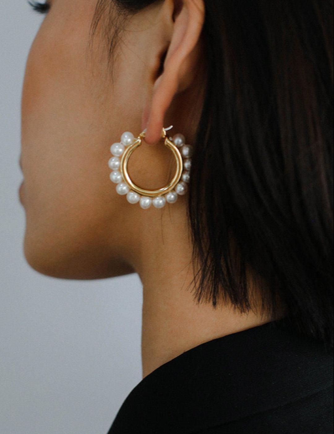 Natural Freshwater Pearl Hoop Earrings - Gembea Jewelry