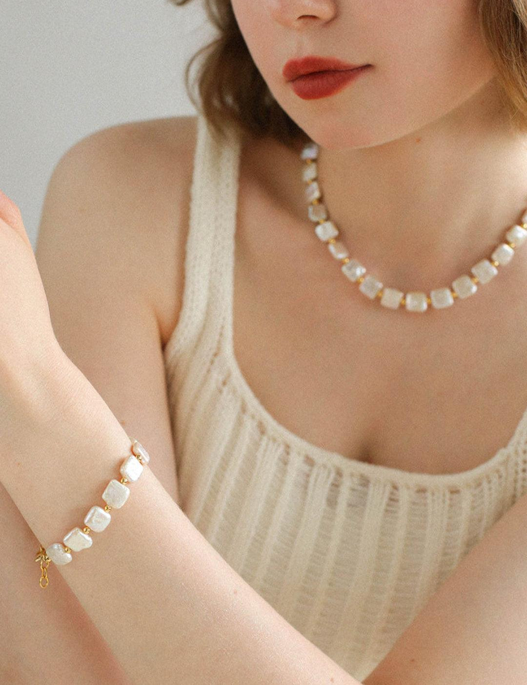 Natural Freshwater Square Pearl Bracelet - Gembea Jewelry