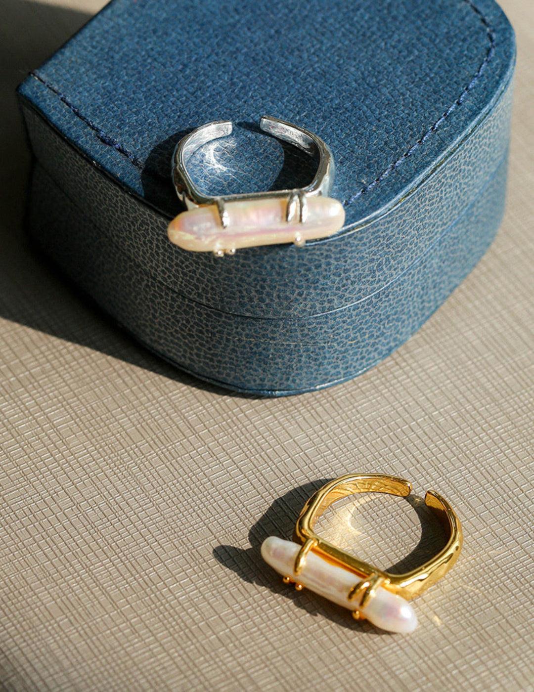 Natural Long Baroque Pearl Open Ring - Gembea Jewelry