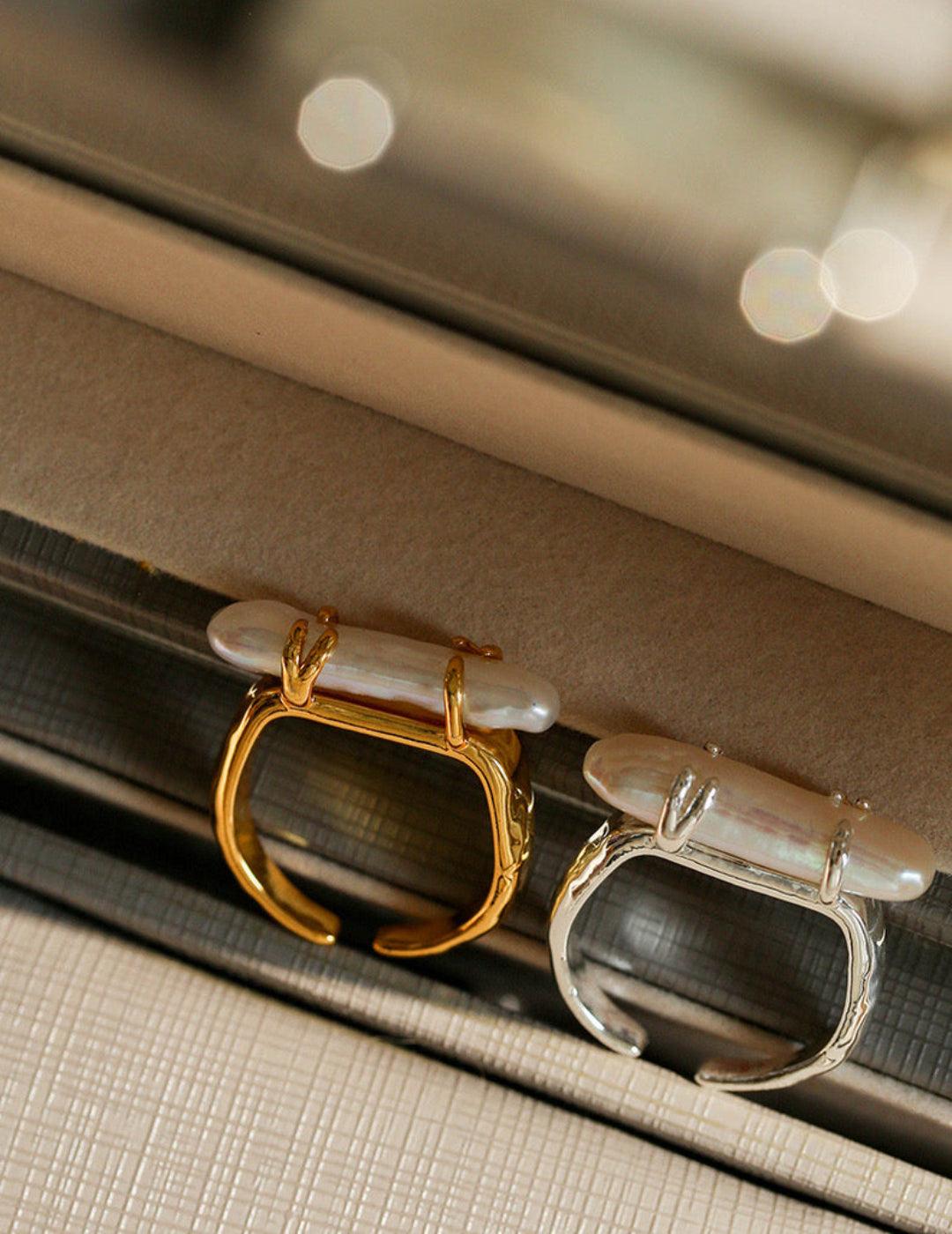 Natural Long Baroque Pearl Open Ring - Gembea Jewelry