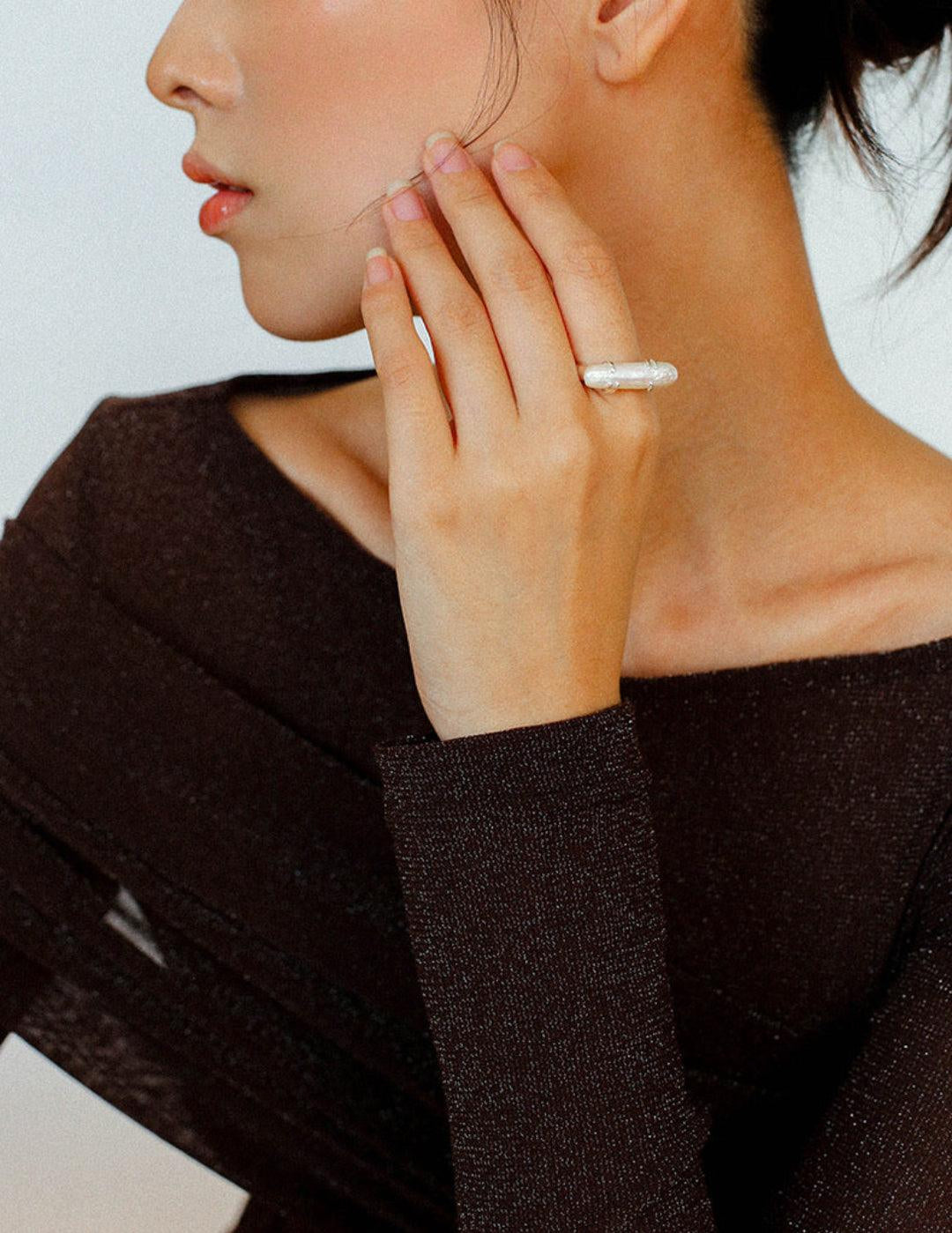 Natural Long Baroque Pearl Open Ring - Gembea Jewelry