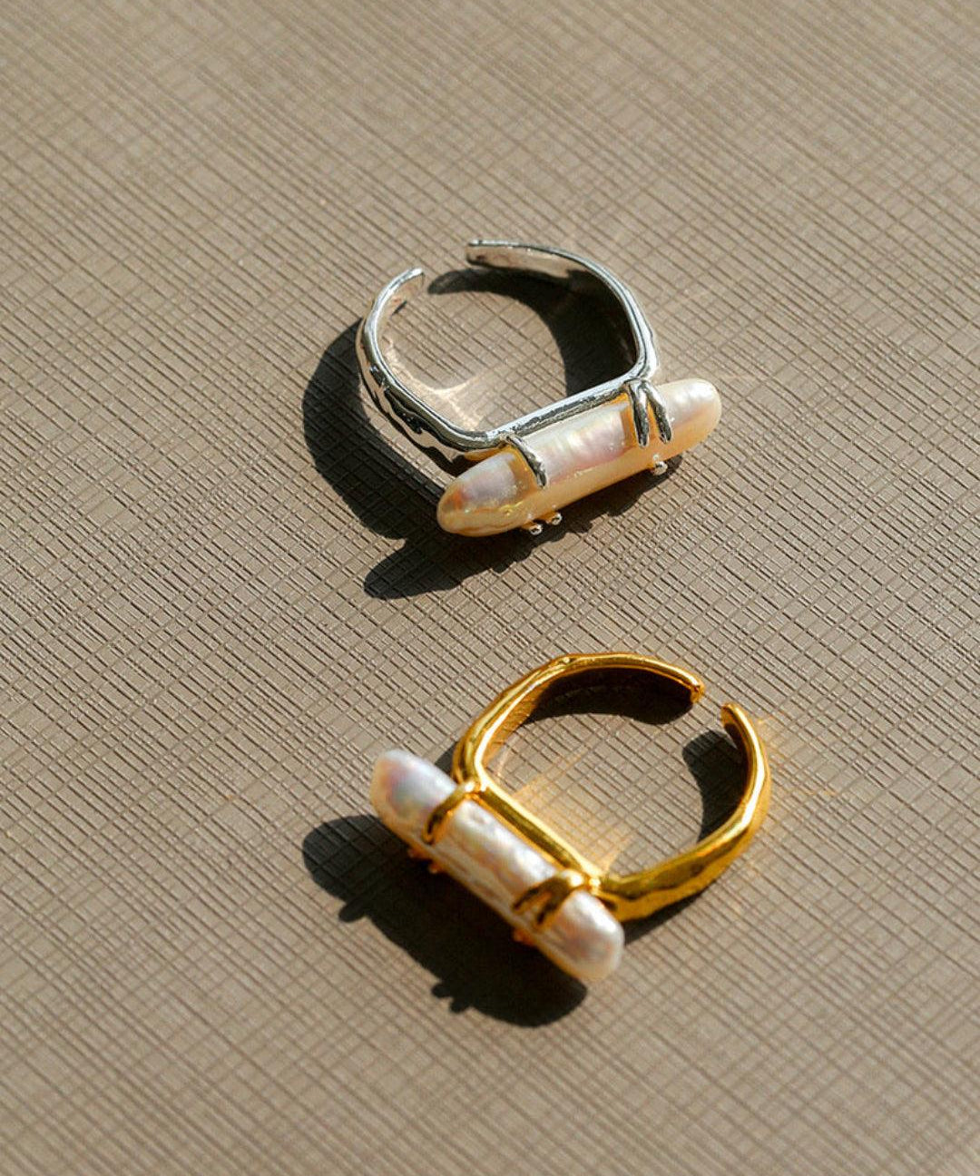 Natural Long Baroque Pearl Open Ring - Gembea Jewelry