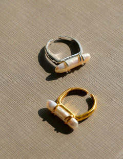 Natural Long Baroque Pearl Open Ring - Gembea Jewelry