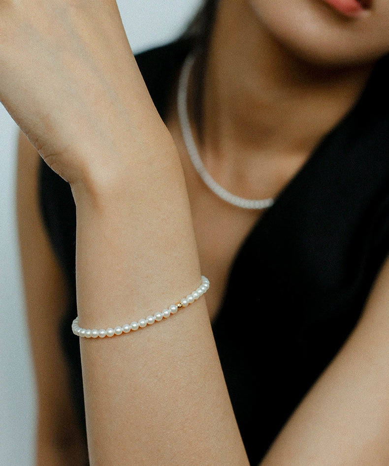 Natural Pearl Beaded Bracelet 3.5-4MM gembea jewelry
