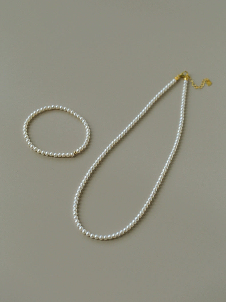 Natural Pearl Beaded Necklace 3.5-4MM gembea jewelry
