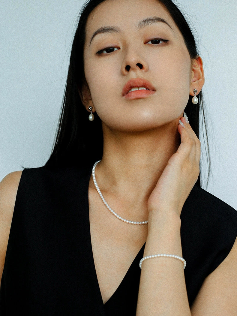 Natural Pearl Beaded Necklace 3.5-4MM gembea jewelry