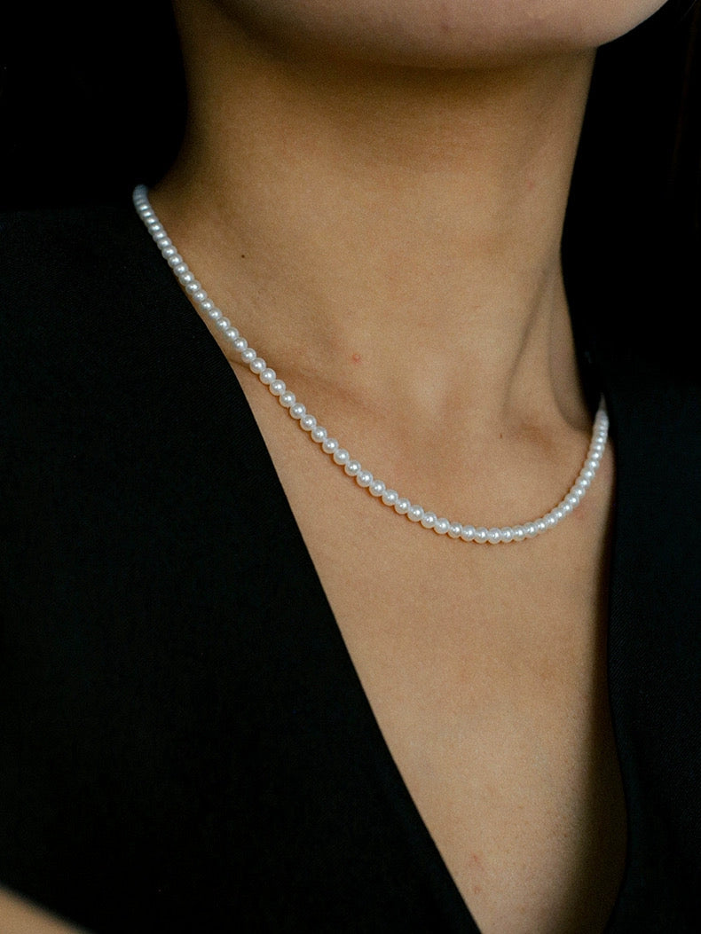 Natural Pearl Beaded Necklace 3.5-4MM gembea jewelry