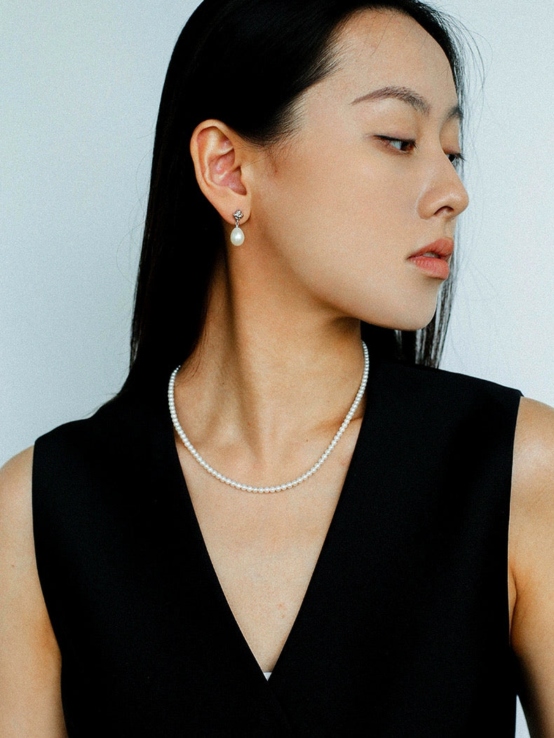 Natural Pearl Beaded Necklace 3.5-4MM gembea jewelry