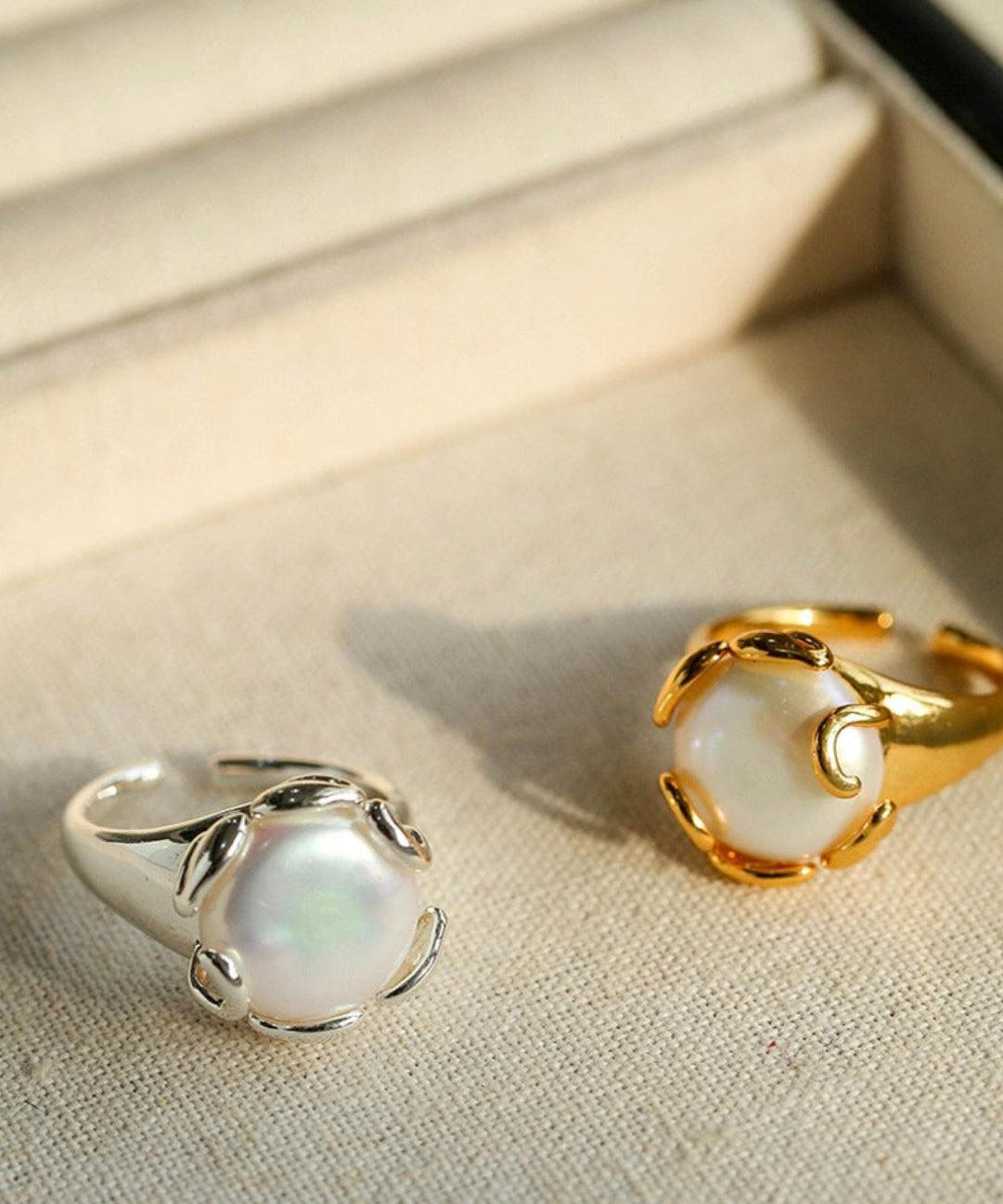 Natural Round Baroque Pearl Open Ring - Gembea Jewelry