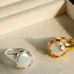 Natural Round Baroque Pearl Open Ring - Gembea Jewelry