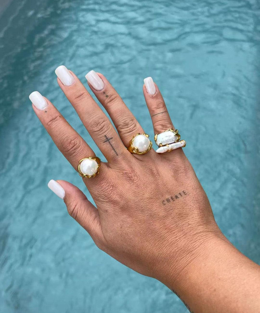 Natural Round Baroque Pearl Open Ring - Gembea Jewelry