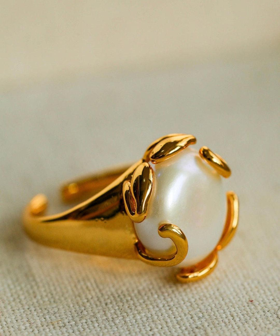 Natural Round Baroque Pearl Open Ring - Gembea Jewelry
