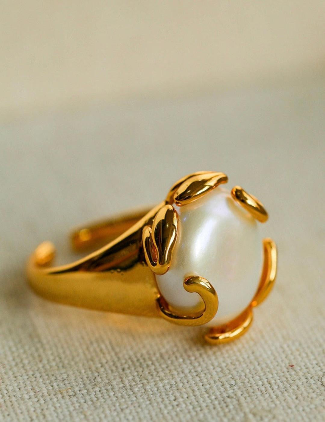 Natural Round Baroque Pearl Open Ring - Gembea Jewelry