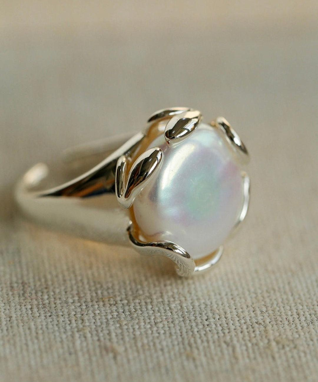 Natural Round Baroque Pearl Open Ring - Gembea Jewelry