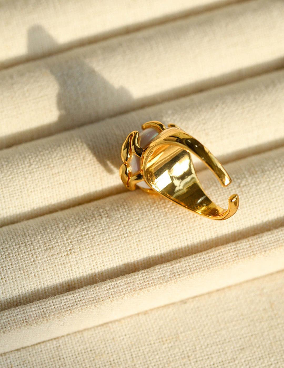 Natural Round Baroque Pearl Open Ring - Gembea Jewelry