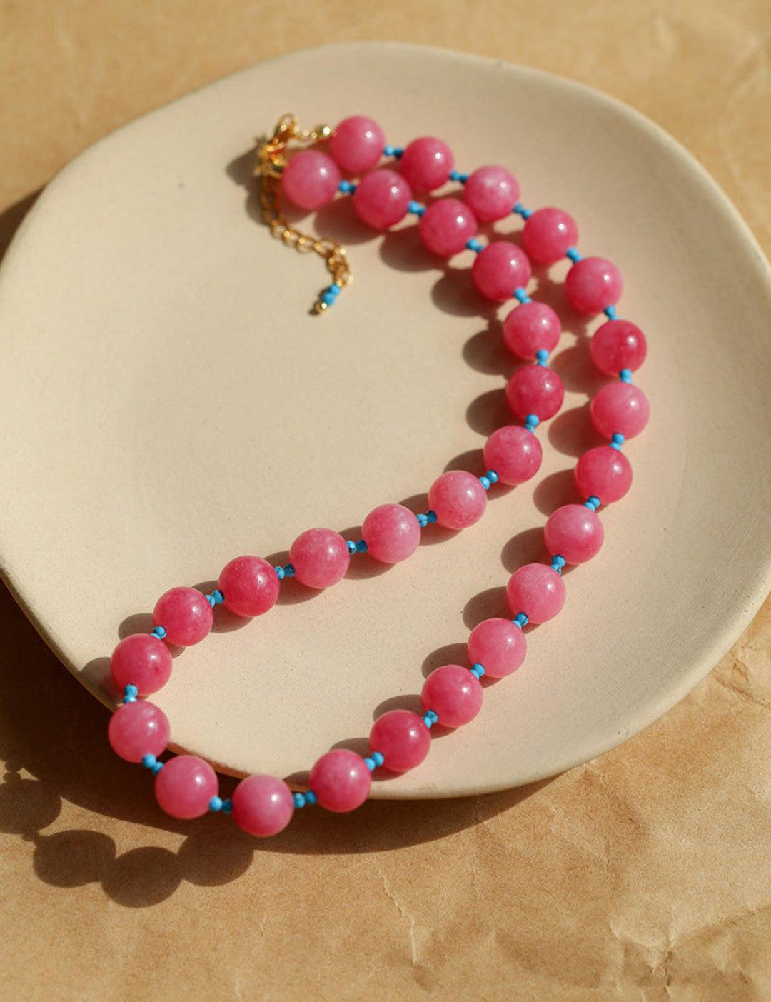 Spring Heartbeat Rose Red Gemstone Necklace - Gembea Jewelry