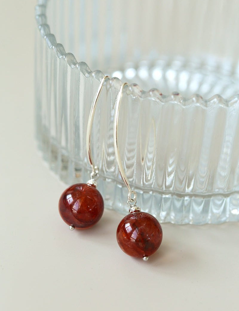 Natural Stone Round Beads Drop Ear Hooks Earrings gembea jewelry
