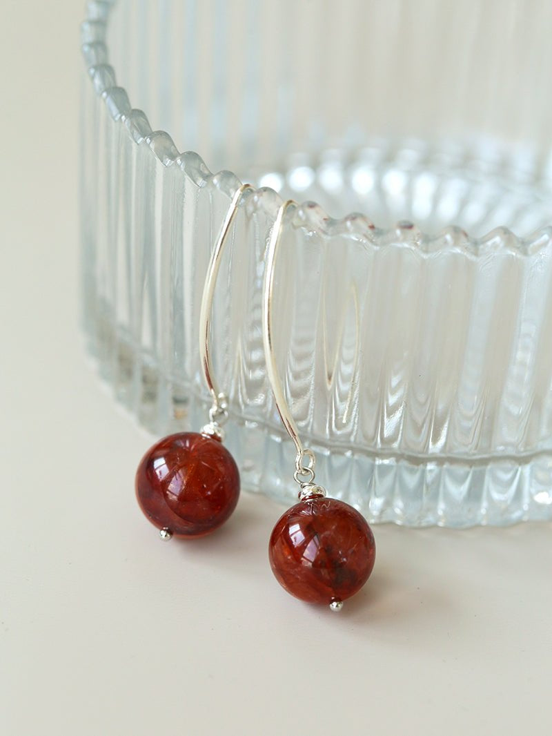 Natural Stone Round Beads Drop Ear Hooks Earrings gembea jewelry