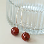 Natural Stone Round Beads Drop Ear Hooks Earrings gembea jewelry